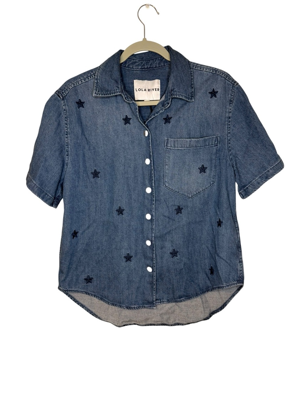 Lola River Women’s Embroidered Star Denim Button Up‎ Shirt Size Small NWT